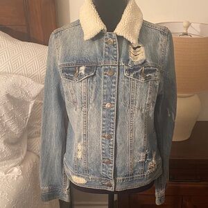 Mossimo Supply Co. Light Blue Distressed Sherpa-Trim Denim Jacket